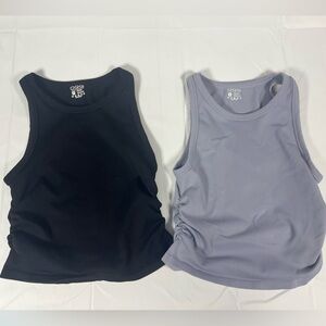 OQQ Ribbed Tank Top Bundle Ruched Sides Black & Lavender Size M